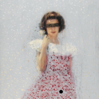 Baker, Charming, Gloria, 2014, oil on birch ply with hole, 198 x 152 cm