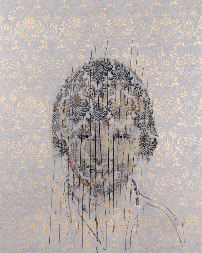 Baker, Charming, Lord Help the Soul That Bars its Own Door, 2013, oil and acrylic on sawn and drilled birch panel, 153 x 122 cm