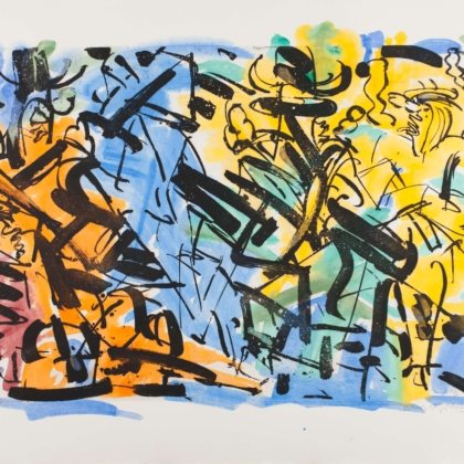 Kudryashov, Oleg, b. 1932, Composition, 1996, plate 2358, BAT, aquatint, gouache, watercolour on paper, 107 x 141 cm