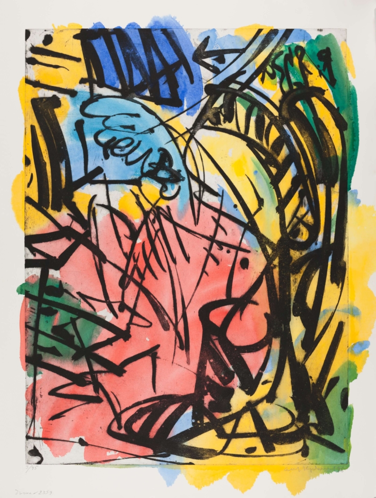 Kudryashov, Oleg, b. 1932, Composition, 1996, plate 2359, BAT, aquatint, gouache, watercolour on paper, 141.5 x 107 cm