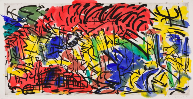 Kudryashov, Oleg, b. 1932, Composition, 1996, plate 2388, BAT, aquatint, gouache, watercolour on paper, 107 x 209 cm